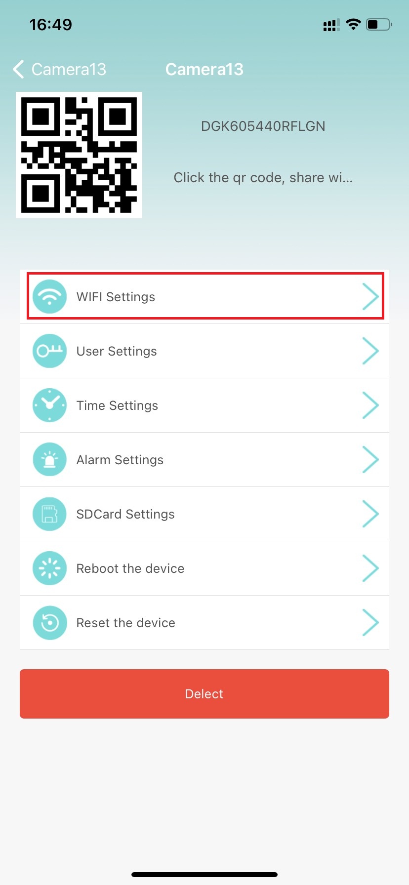 Chọn wifi setting để kết nối từ xa